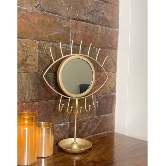 Evil eye metal gold jewelry stand holder perfect for any vanity makeup area - Picture 1 of 4